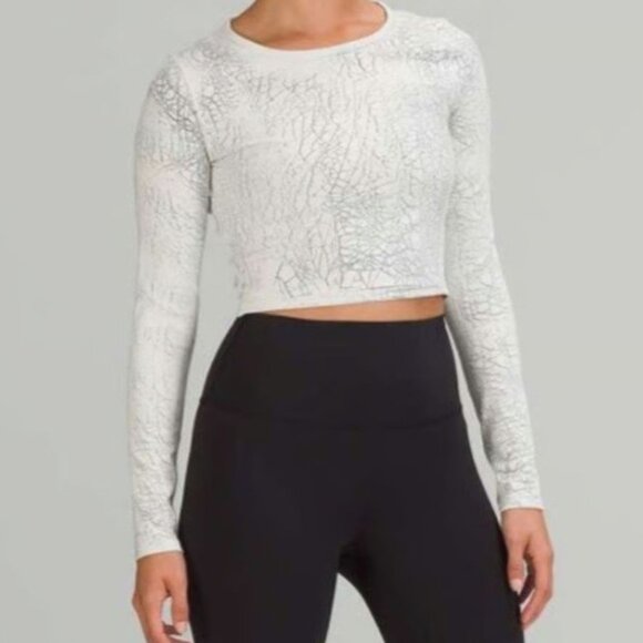 Lululemon | Wunder Train Cropped Long Sleeve Shirt Thread Dye White | Size 6* - Picture 1 of 11